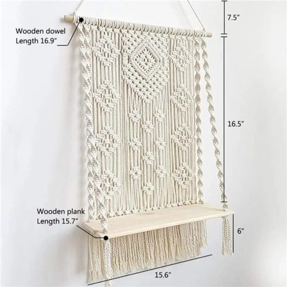 Macrame Wall Hanging Shelf Boho Rope Plant Pot Basket Holder Plant Hanger Indoor